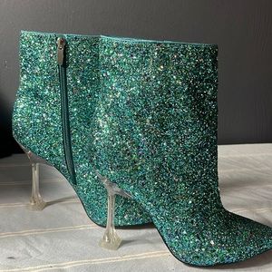 Nine West Tonight Dress Booties Glitter Sparkle Pointed Toe Clear Heel